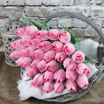 umělá květina Umělý tulipán bílo- růžový - 43 cm, č. 26