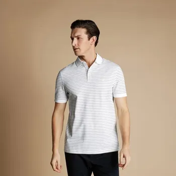 Pánská košile Charles Tyrwhitt Pique Polo — White/Navy Stripe