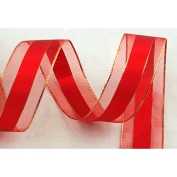 Stuha Stuha se třpytivým lemem - červená 15 mm - 1m
