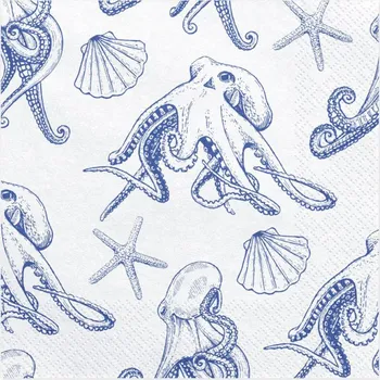 Papírový kapesník Paw ubrousky 33x33cm, 3V - chobotnice a mušle - 20ks