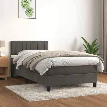 Postel vidaXL Box spring postel s matrací 100x200 cm samet [3141407] Barva: Tmavě šedá