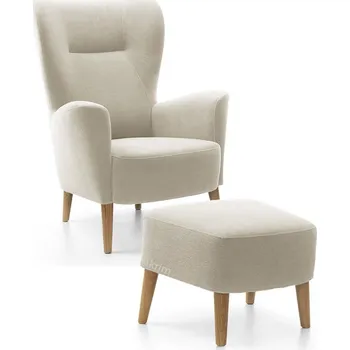 Křeslo Křeslo ušák s podnožkou Next | FUNKČNÍ LÁTKA | bílobéžová 02 | nohy buk | AKCE