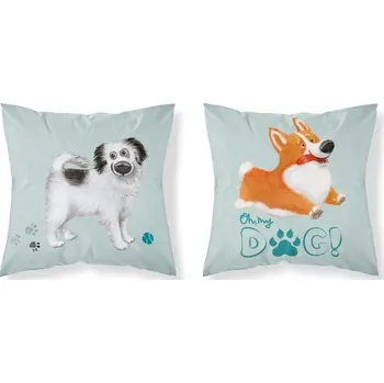 Dekorativní polštářek Povlak Veselí pejsci, 40x40 cm (Povlak na polštář se psem, pes)