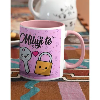 Keramický hrnek Miluji tě, Barva Růžová, Velikost 330 ml, Canvas Keramický hrnek s barevným uchem Bezvatriko.cz 2510