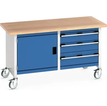 Dílenský stůl Průmyslový box Bott Cubio - 3 zásuvky, 1 skříňka Barva: Modrá, Pracovní deska: Multiplex