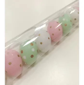 Velikonoční dekorace Vajíčka PVC malá pastelová v tubě - zlaté puntíky - 12 ks