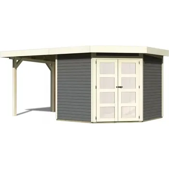 LANIT PLAST Dřevěný domek KARIBU GOLDENDORF 5 + přístavek 240 cm včetně zadní stěny (8869) terragrau LG3886