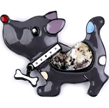 Brož Kovová brož pes, kočka - 9 šedá tmavá pejsek