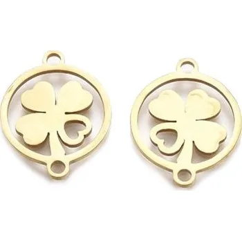 Přívěsek Kovový přívěšek, čtyřlístek 19x15x1 mm, ocel 201, barva zlatá