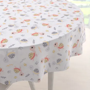 ubrus Dětský bavlněný kulatý ubrus Sandra SA-373 Veselé želvičky na bílém Ø 100 cm