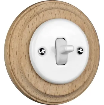 Elektrická zásuvka Elhard KV5206WN Keramik vyp. č.6 - kulatý, páčka, bílý / sv. dřevo - komplet