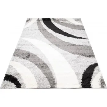 Koberec Makro Abra Kusový koberec Shaggy DELHI 7234A šedý krémový černý Rozměr: 60x100 cm