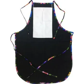 Kuchyňská zástěra Kuchyňská zástěra černá s lemováním - lem černé květy sublimace termotransfer