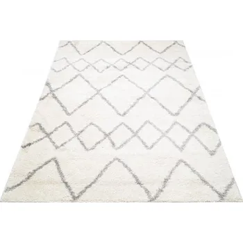 Koberec Makro Abra Kusový koberec Shaggy DELHI 6131B krémový šedý Rozměr: 60x100 cm