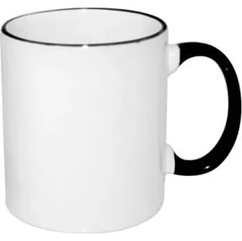 Bílý hrnek 330 ml ECO s barevným uchem a lemem - černý sublimace termotransfer