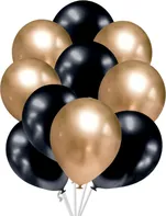 Balónky s.r.o. Sada balónků 30 cm 10 ks chromové zlaté/grafitově černé