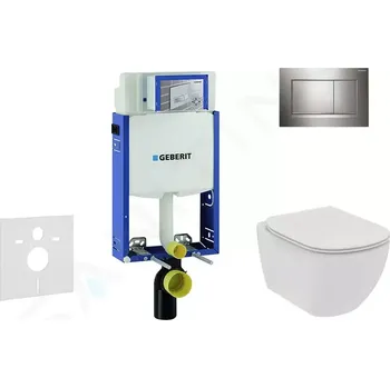 WC sada Geberit Kombifix Set předstěnové instalace, klozetu a sedátka Ideal Standard Tesi, tlačítka Sigma30, Rimless, SoftClose, lesklý chrom/chrom mat, 110.302.00.5 NE6