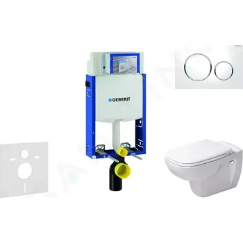 WC sada Geberit Kombifix Modul pro závěsné WC s tlačítkem Sigma20, bílá/lesklý chrom + Duravit D-Code - WC a sedátko, Rimless, SoftClose, 110.302.00.5 NH4