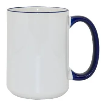 Bílý hrnek Max 500 ml A+ s barevným uchem a lemem - tmavě modrá sublimace termotransfer