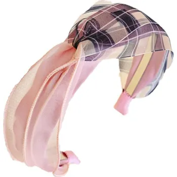 Čelenka Flamenco Mystique Elastická Čelenka s Turbanem z Kostkované Látky, Průměr 12,5 cm, Šířka 7 cm