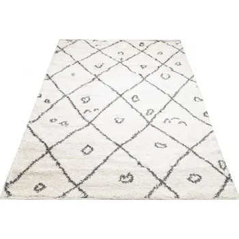 Koberec Makro Abra Kusový koberec Shaggy DELHI 4078A krémový šedý Rozměr: 60x100 cm