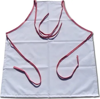 Kuchyňská zástěra Kuchyňská zástěra PREMIUM bílá s lemováním - lem káro červené sublimace termotransfer