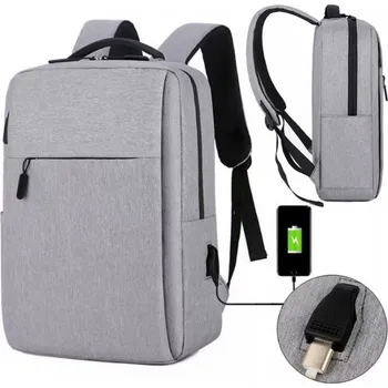 Městský batoh Flamenco Mystique Sportovní Batoh na Laptop s USB Portem, Šedý, 43x30x14 cm