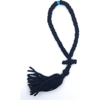 Náramek Čotky s 50 uzly a průsvitným modrým korálkem, 26 cm