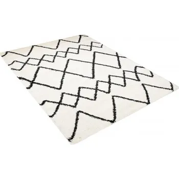 Koberec Makro Abra Kusový koberec Shaggy DELHI 6131B krémový černý Rozměr: 60x100 cm