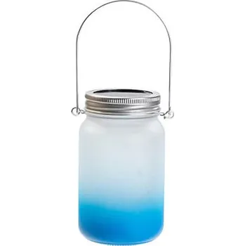 Lucerna Skleněná solární lucerna s kovovou rukojetí 450 ml s modrým gradientem sublimace termotransfer