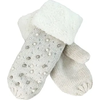 Rukavice Flamenco Mystique Hřejivé Béžové Rukavice s Korálky a Ovčí Kůží, 30% Vlna 70% Akryl