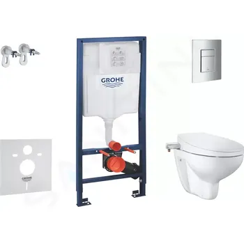 WC sada Grohe Solido Set předstěnové instalace, klozetu a bidetového sedátka Bau Ceramic, softclose, tlačítko Even, chrom, SANI15BB1102
