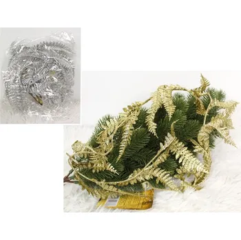Vánoční dekorace MrHome Dekorační věnec s listy kapradí, třpytky 90 cm - STŘÍBRNÝ, ZLATÝ MIX