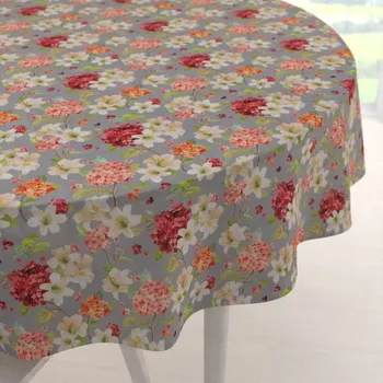 ubrus Dekorační kulatý ubrus PML-092 Hortenzie a lilie na šedém Ø 100 cm