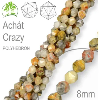 Přírodní kámen Korálky POLYHEDRON z minerálů Achát Crazy přírodní polodrahokam. Velikost pr.8mm. Balení 10Ks.