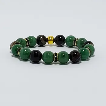 Náramek Damský náramek z minerálů 10 mm - přírodní zelený a černý achát