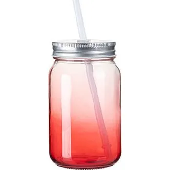 Sklenice Sklenice "Mason Jar" 450 ml bez ouška - červený gradient sublimace termotransfer