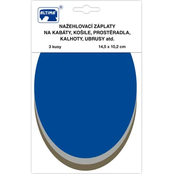 Nažehlovací záplaty jednobarevné ovály 3 ks - král.modrá, sv.šedá, khaki