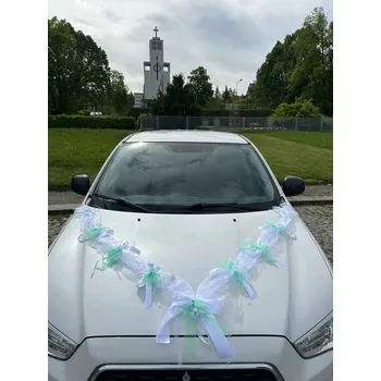 Svatební dekorace Girlanda na auto s bílá s mint