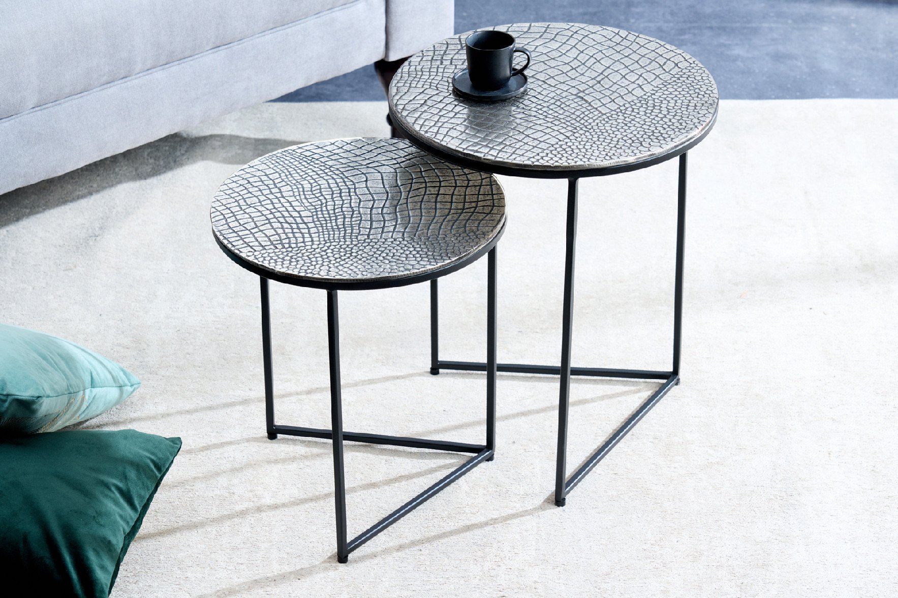 Designový set 2 stolků Crocodile 40 cm stříbrný