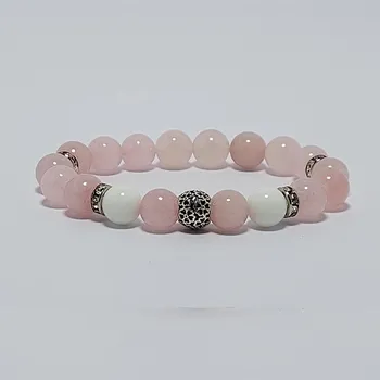 Náramek Damský náramek z minerálů 10 mm - růženín a bílý onyx