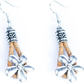 Kabelka Korkové náušnice - Stříbrné květiny