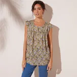 Rozšířená tunika se sklady a potiskem květin olivová 52