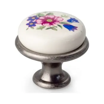 Nábytkové kování Interex design Úchytka knopka LUNAS / Starostříbro - květinový motiv