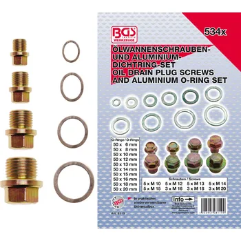 Sada nářadí BGS BGS8119, sada šroubů a hliníkových těsnicích kroužků pro olejové vany 534 ks