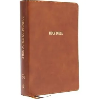 NKJV, Foundation Study Bible, Large Print, Leathersoft, Brown, Red Letter, Thumb Indexed, Comfort Print - Nelson, Thomas