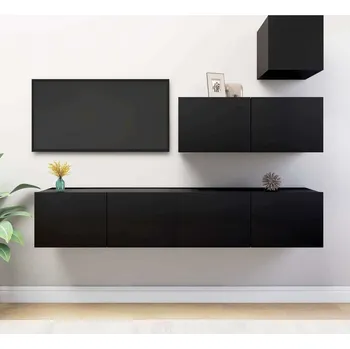 Obývací stěna vidaXL 4dílný set TV skříněk dřevotříska [3079576] Barva: Černá