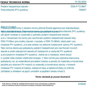 ČSN P 73 0847 - Požární bezpečnost staveb - Fotovoltaické (PV) systémy - Tisk