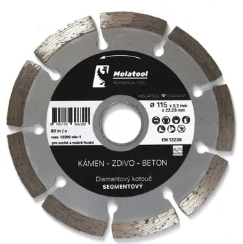 Brusný kotouč Diamantový řezný kotouč Molatool 115x2,2x22,2 Segment Profi