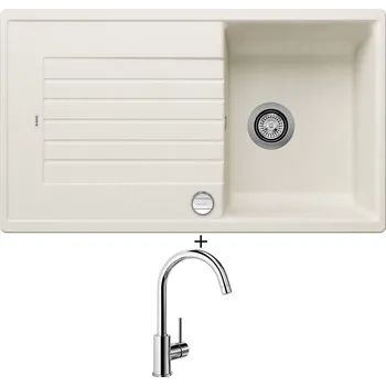 Kuchyňský dřez Granitový dřez SET Blanco ZIA 45 SL bílá soft + excentrické ovládání + Blanco MIDA chrom 517742